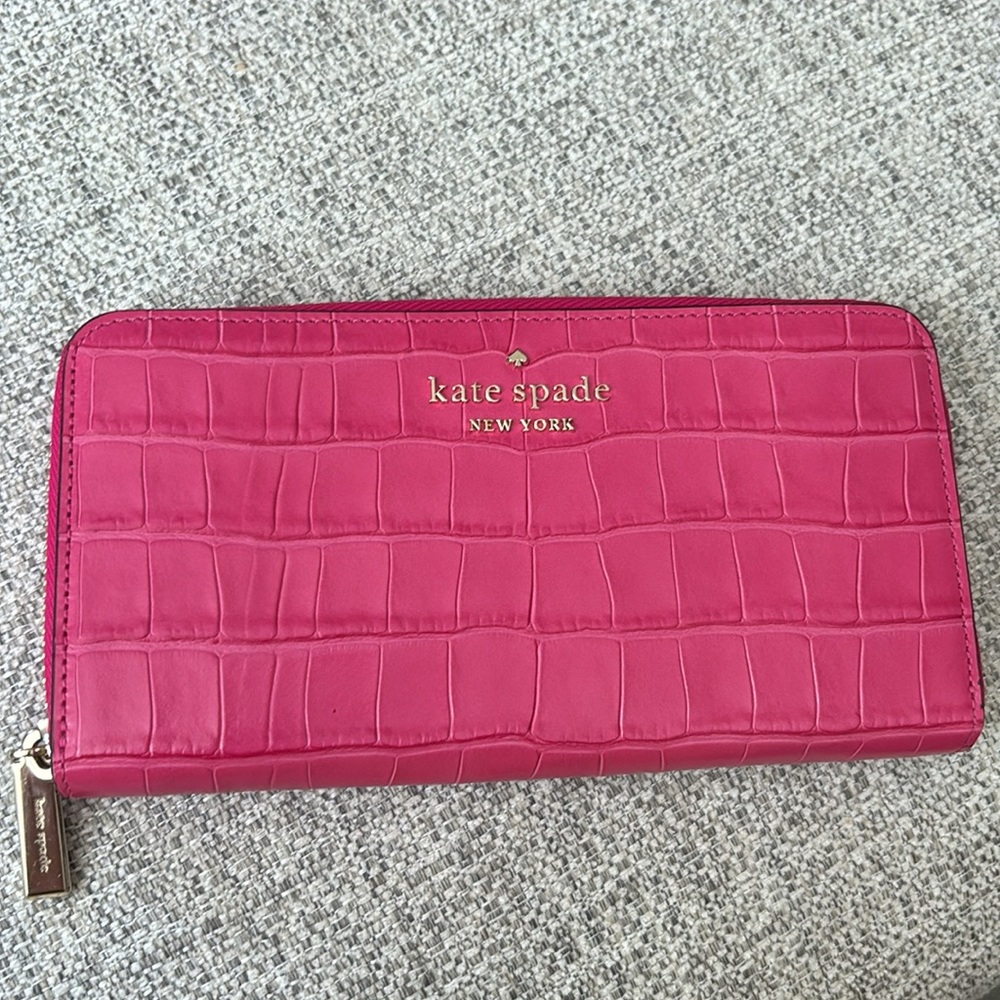 Kate Spade Croc Embossed Large Continental Wallet In Festive Pink - Picture 16 of 16